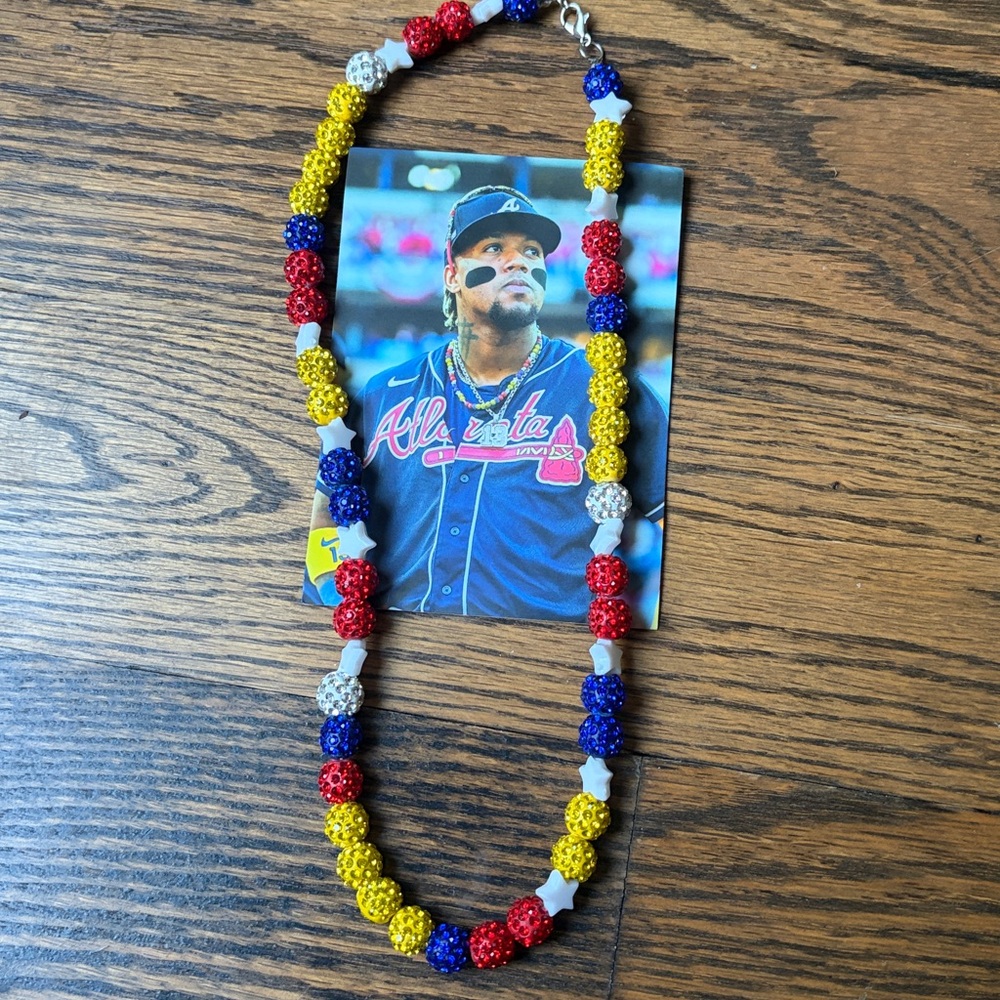 Ronald Acuna Jr. Beaded Atlanta Braves Bling Necklace - Picture 2 of 5